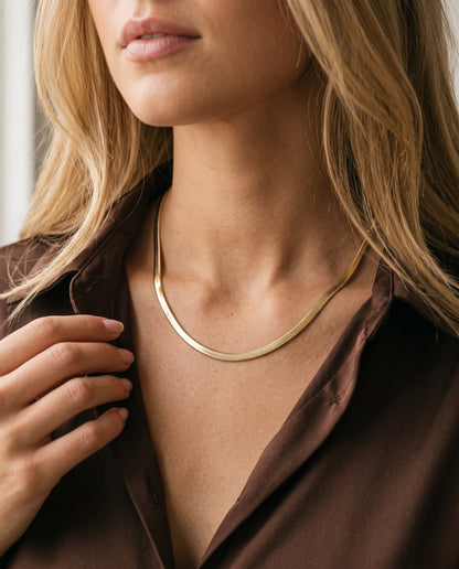 Gold Filled Magic Herringbone Necklace worn by a model