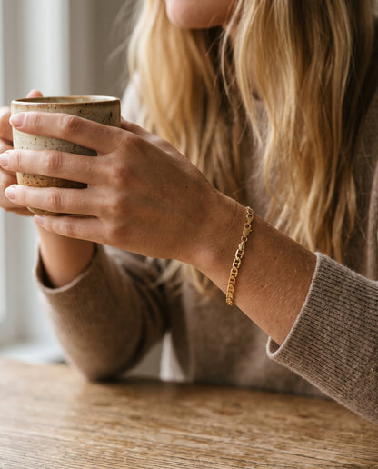 Gold Filled Mariner Bracelet worn by a model