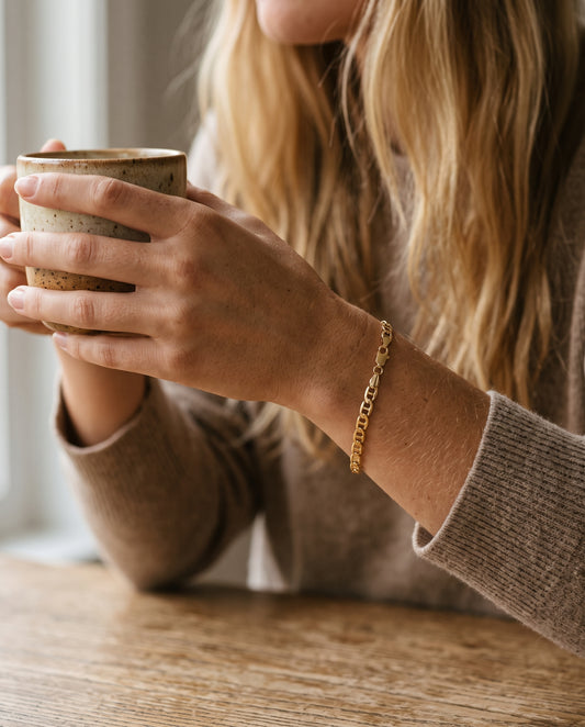 Gold Filled Mariner Bracelet worn by a model