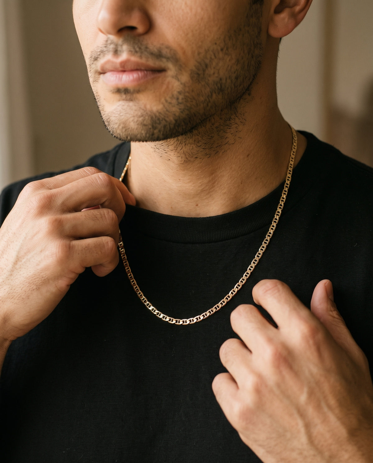 Gold Filled Mariner Chain worn by a model