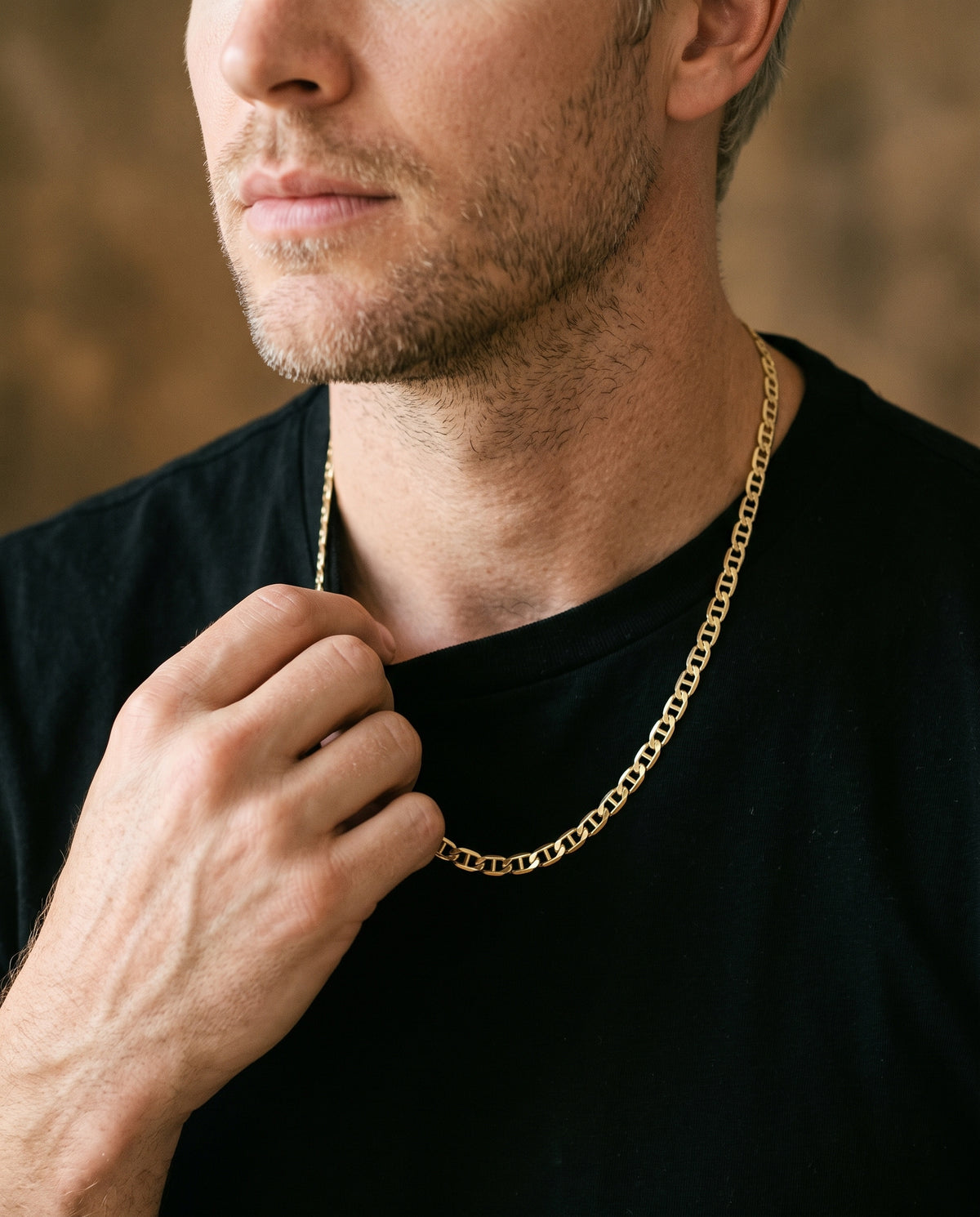Gold Filled Mariner Chain worn by a model
