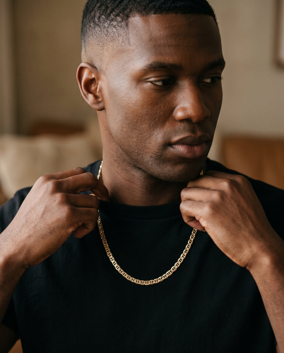 Gold Filled Mariner Chain worn by a model