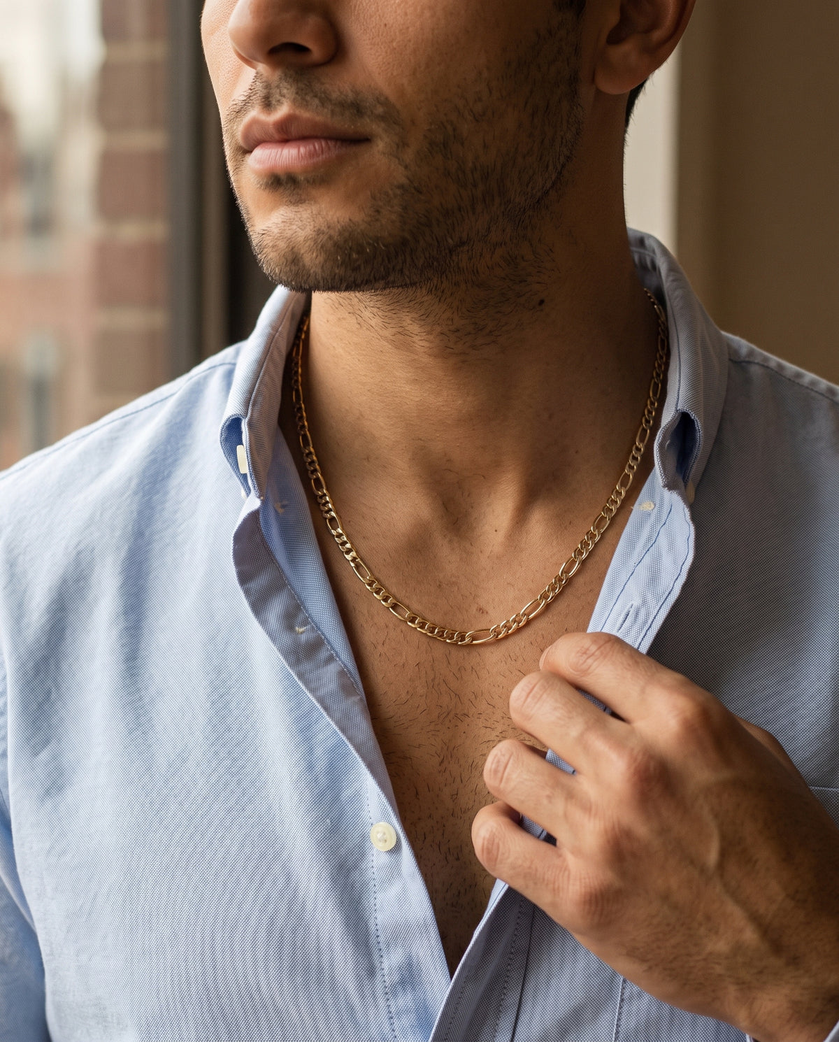Gold Filled Mariner Chain worn by a model