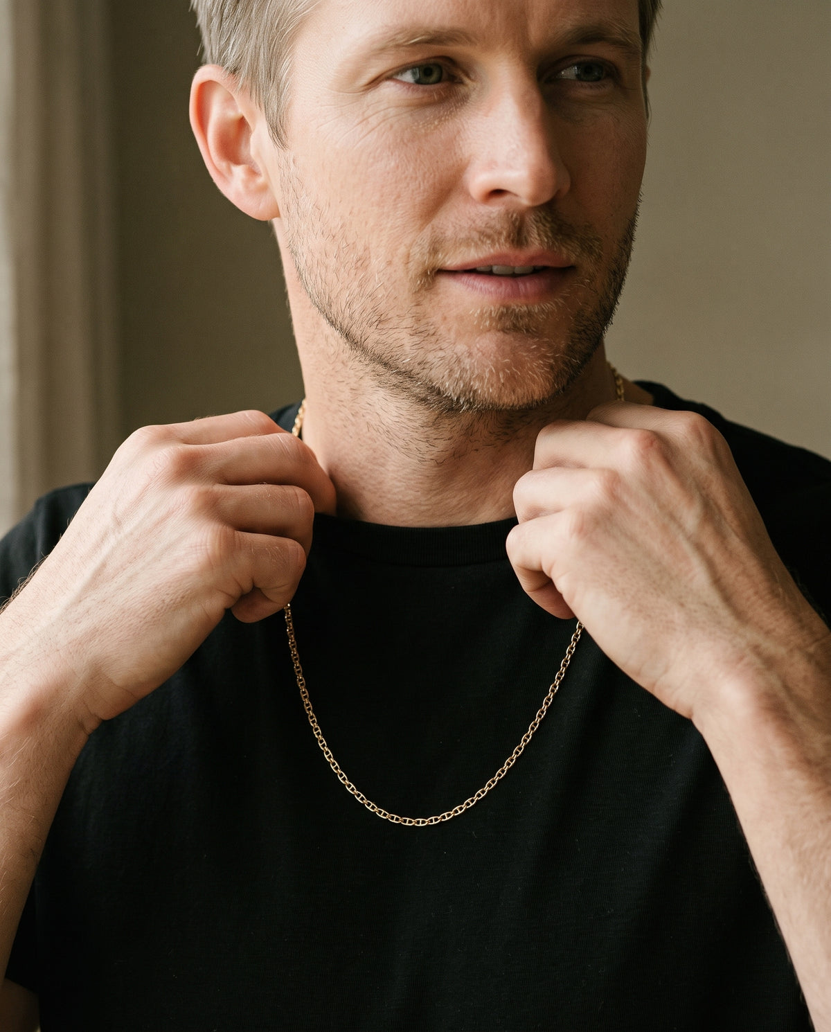Gold Filled Mariner Chain Necklace worn by a model