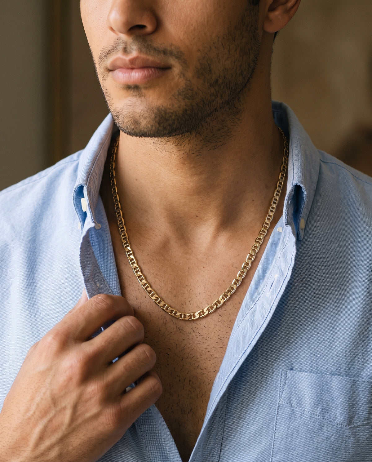 Gold Filled Mariner Chain Necklace worn by a model