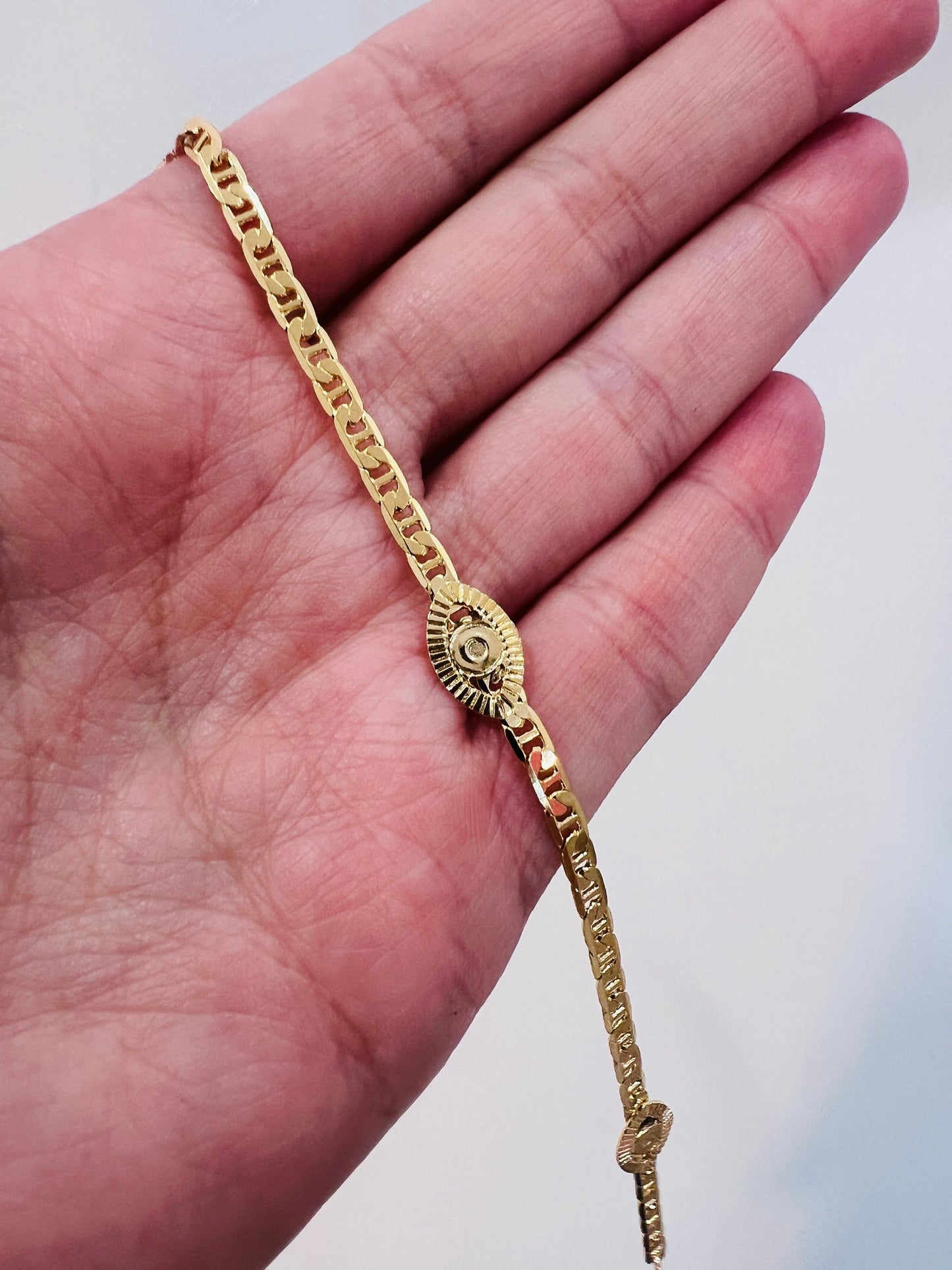 Gold Filled Mariner Evil Eye Anklet | Dainty Protection Chain by HAUS OF MONOGRAM - Anklets, , HOM-1-0103EYE