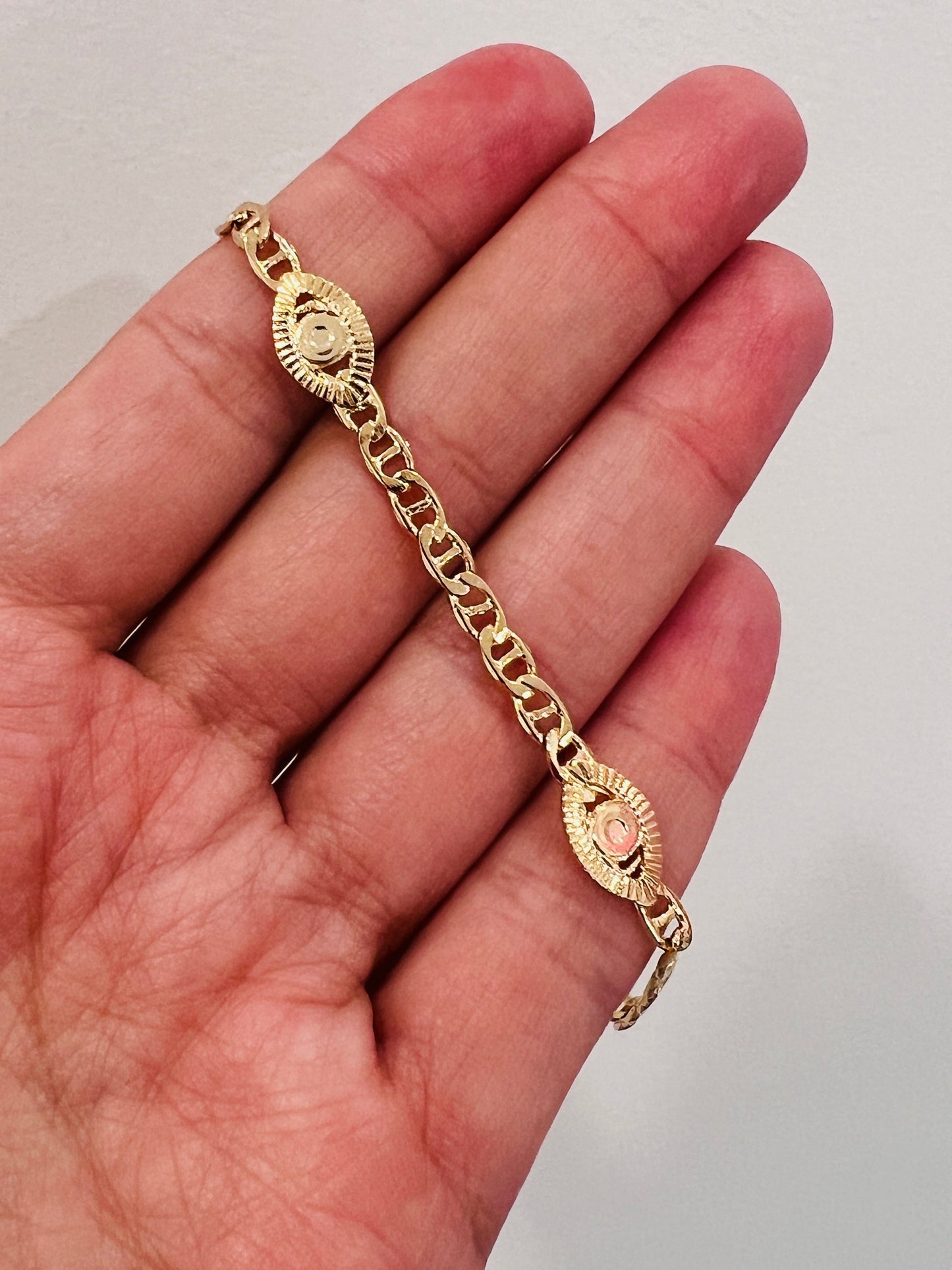 Gold Filled Mariner Evil Eye Anklet | Dainty Protection Chain by HAUS OF MONOGRAM - Anklets, , HOM-1-0103EYE