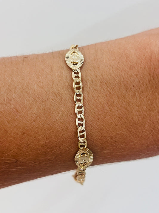 18KT Gold Filled Bracelets, Gold Filled Mariner Link Evil Eye Bracelet | Elegant Symbol of Protection by HAUS OF MONOGRAM