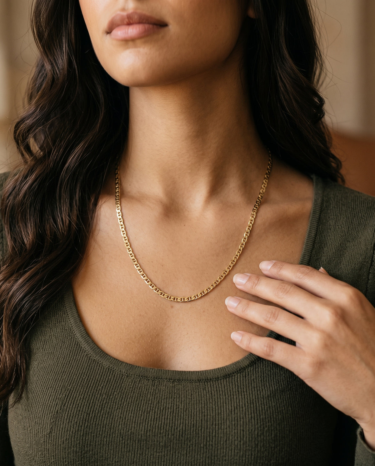 Gold Filled Mariner Necklace worn by a model
