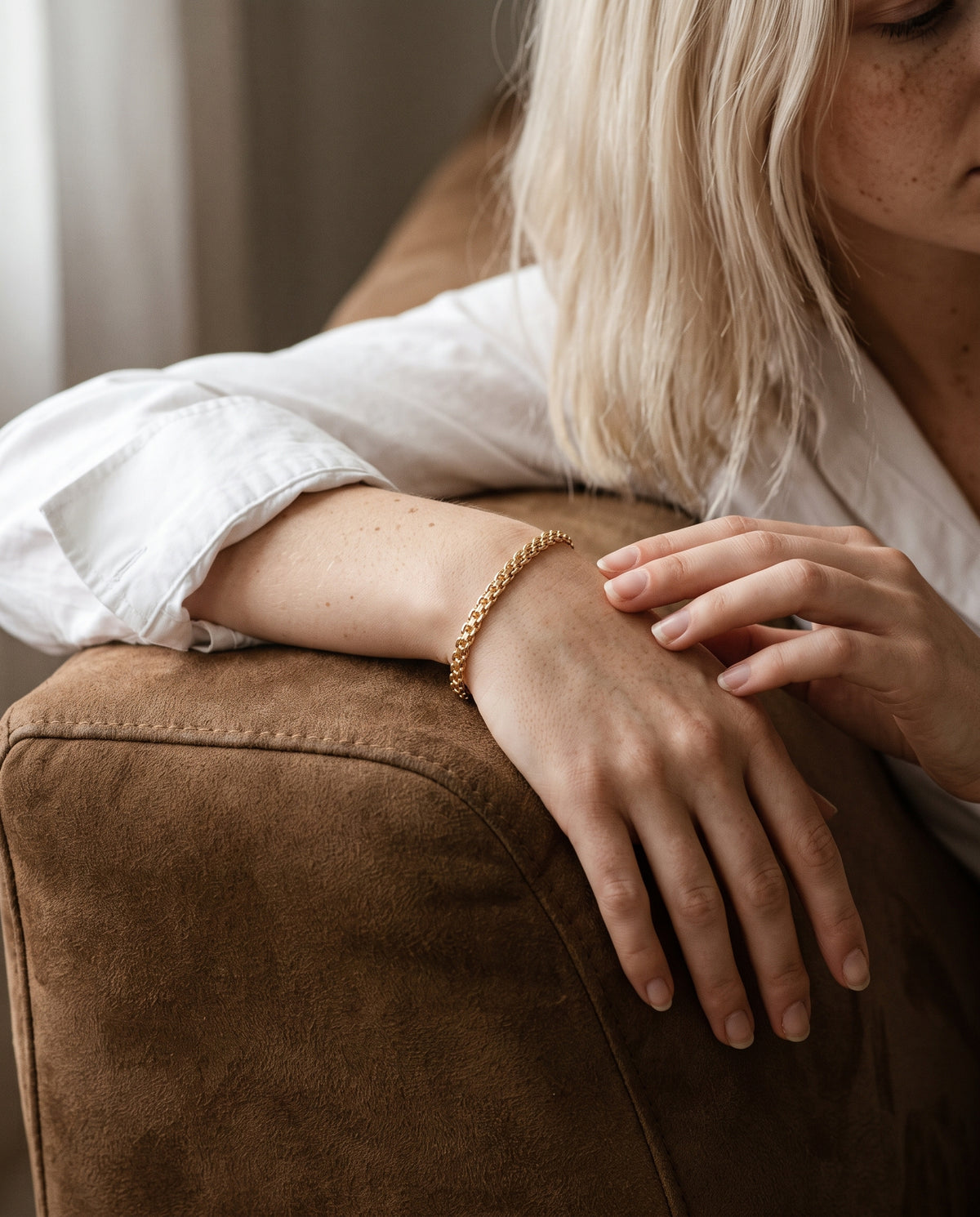 Gold Filled Mesh Bracelet worn by a model