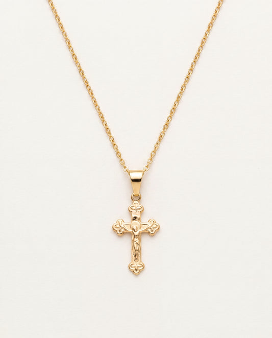 18KT Gold Filled Necklaces, Gold Filled Mini Cross Necklace | 16–20 Inch | 12x21mm Charm by HAUS OF MONOGRAM