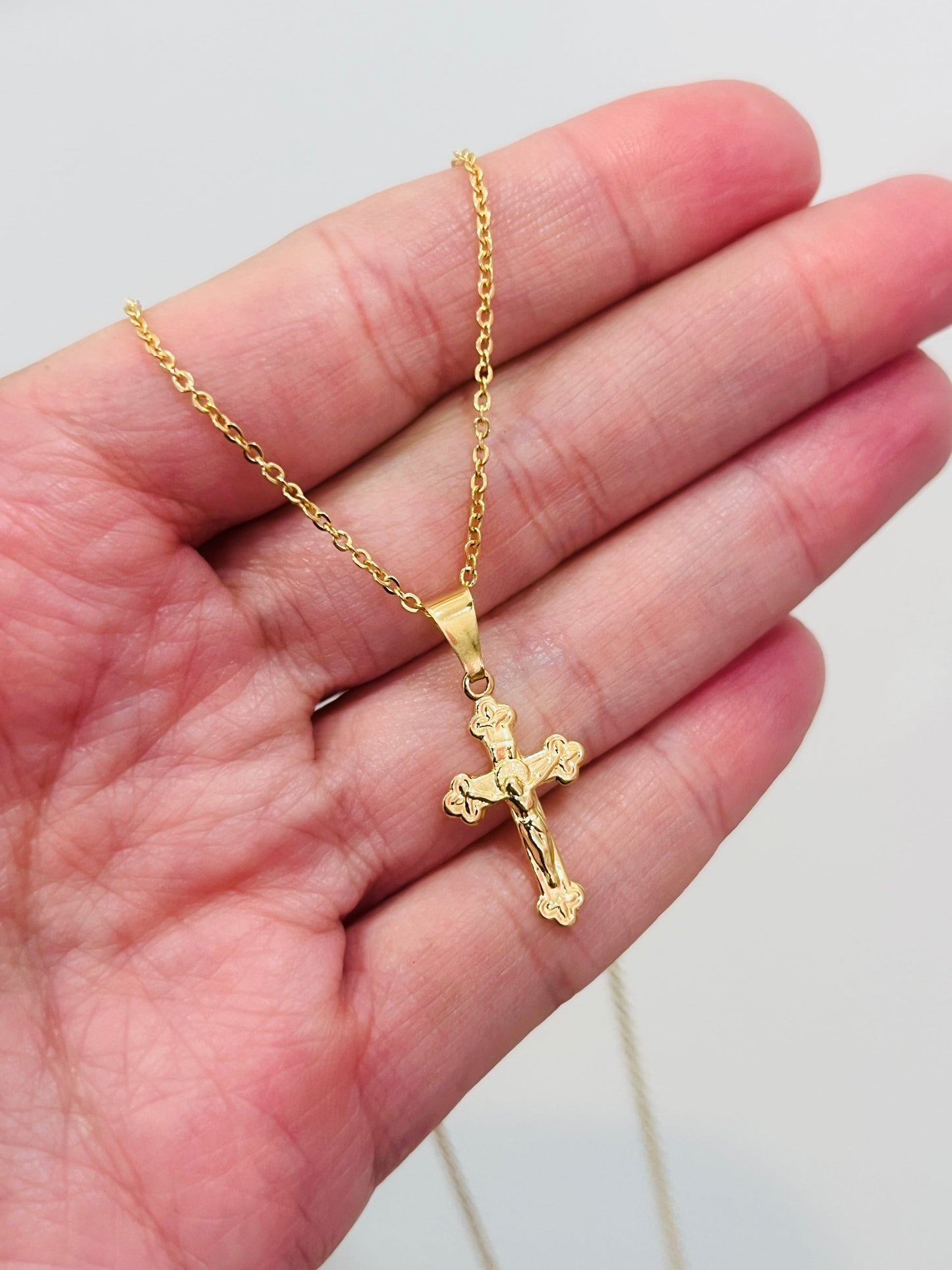 Gold Filled Mini Cross Necklace | 16–20 Inch | 12x21mm Charm by HAUS OF MONOGRAM