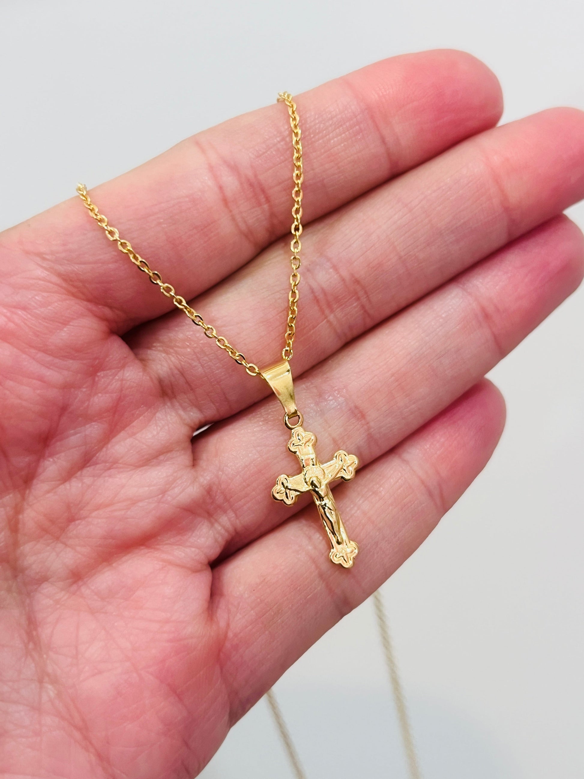 Gold Filled Mini Cross Necklace | 16–20 Inch | 12x21mm Charm by HAUS OF MONOGRAM