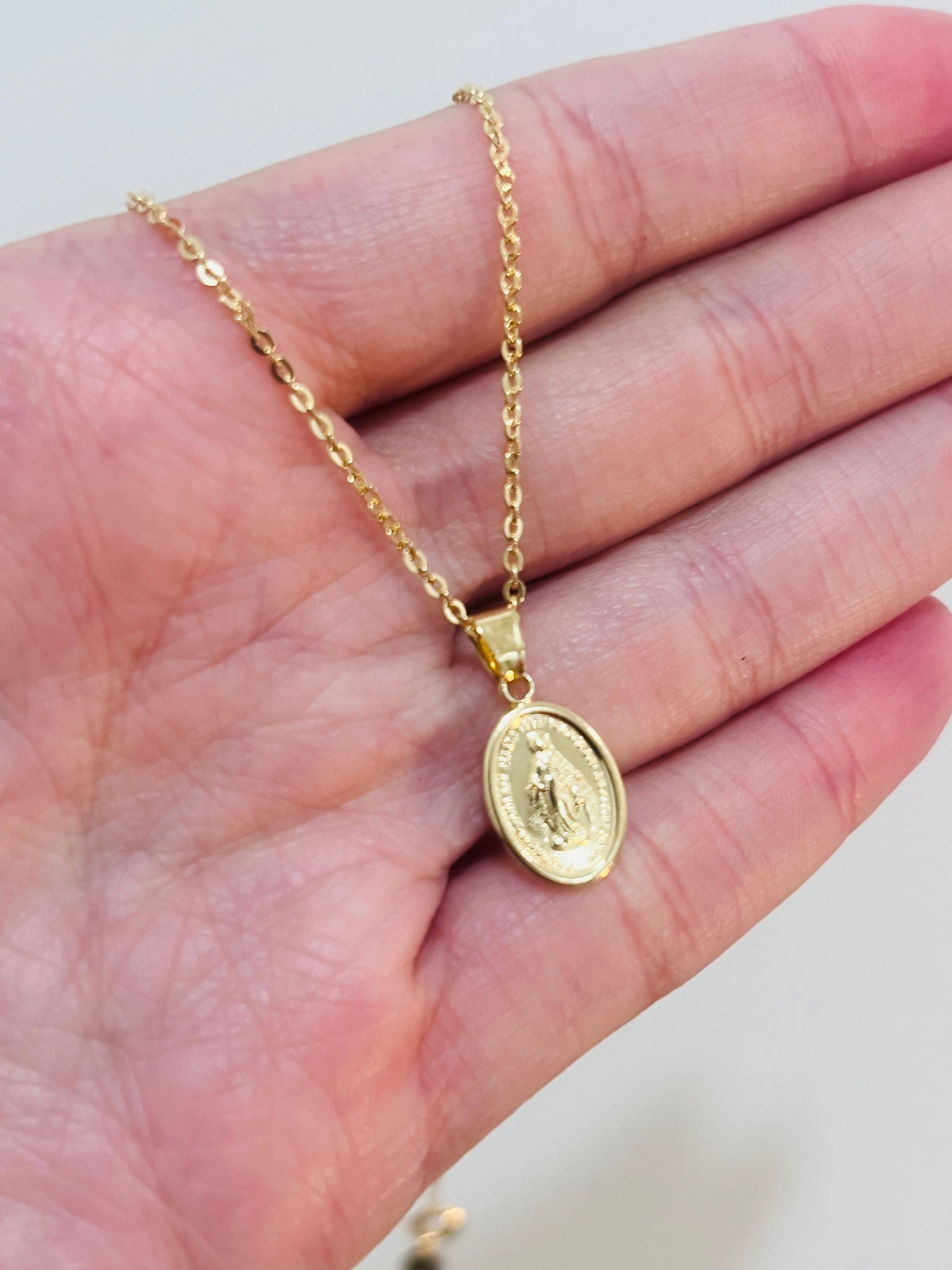 Gold Filled Mini Miraculous Medal Necklace | Dainty Catholic Medal Necklace by HAUS OF MONOGRAM - Necklaces, 14" + 2" Ext....