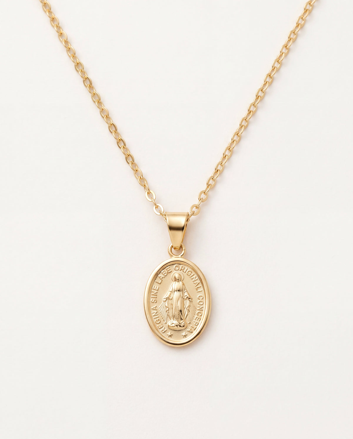 18KT Gold Filled Necklaces, Gold Filled Mini Miraculous Medal Necklace | Dainty Catholic Medal Necklace by HAUS OF MONOGRAM
