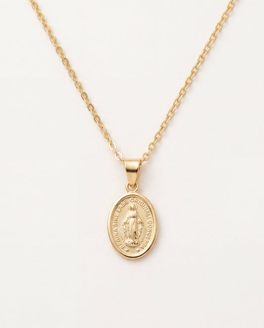 18KT Gold Filled Necklaces, Gold Filled Mini Miraculous Medal Necklace | Dainty Catholic Medal Necklace by HAUS OF MONOGRAM
