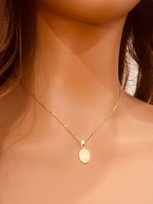 Gold Filled Mini Miraculous Medal Necklace | Dainty Catholic Medal Necklace by HAUS OF MONOGRAM - Necklaces, 14" + 2" Ext....