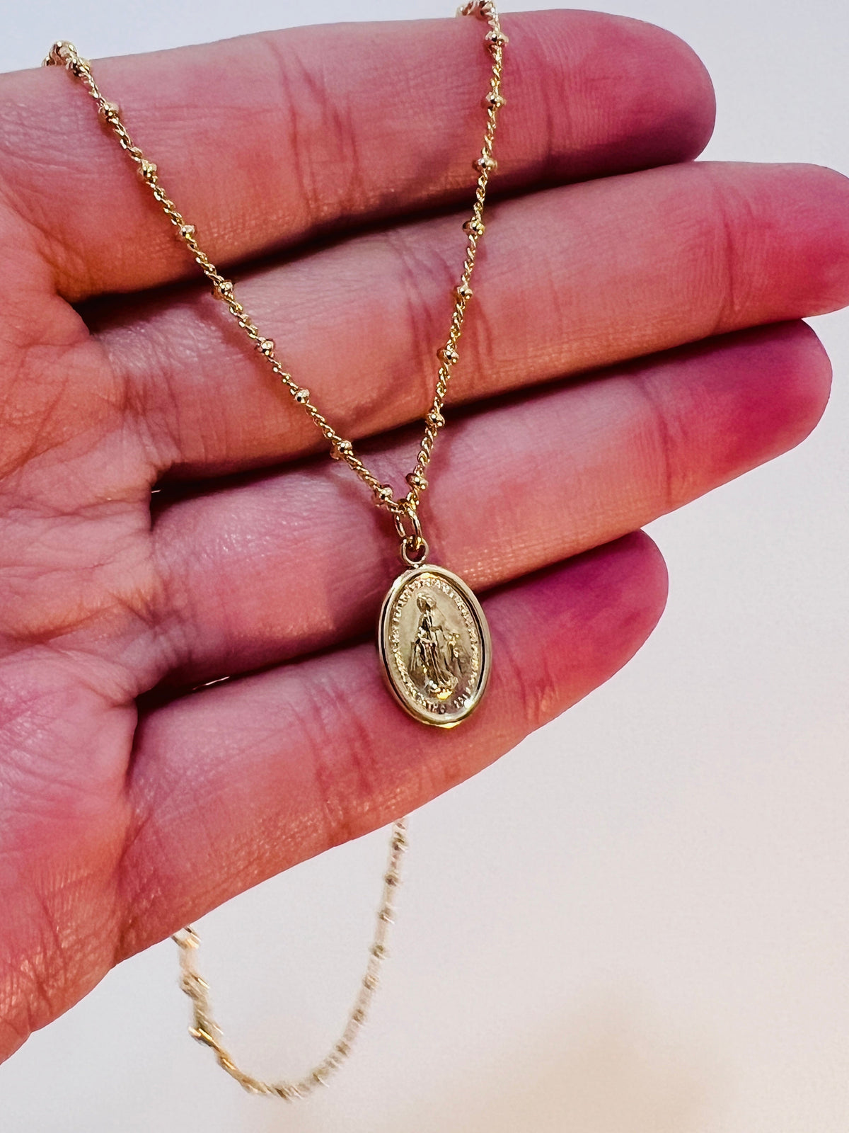 18KT Gold Filled Necklaces, Gold Filled Mini Miraculous Medal Necklace | Delicate Devotional Charm by HAUS OF MONOGRAM