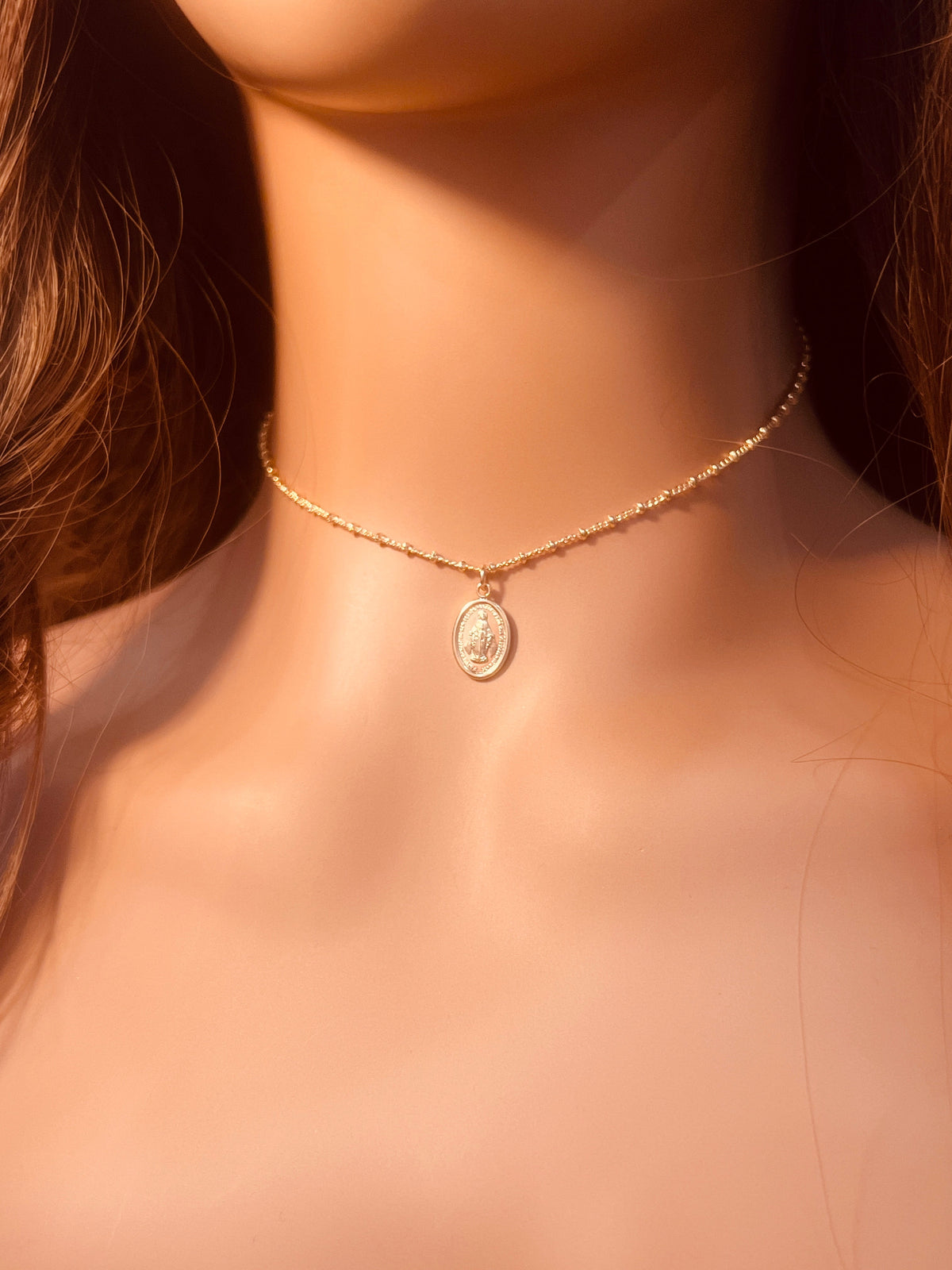 18KT Gold Filled Necklaces, Gold Filled Mini Miraculous Medal Necklace | Delicate Devotional Charm by HAUS OF MONOGRAM