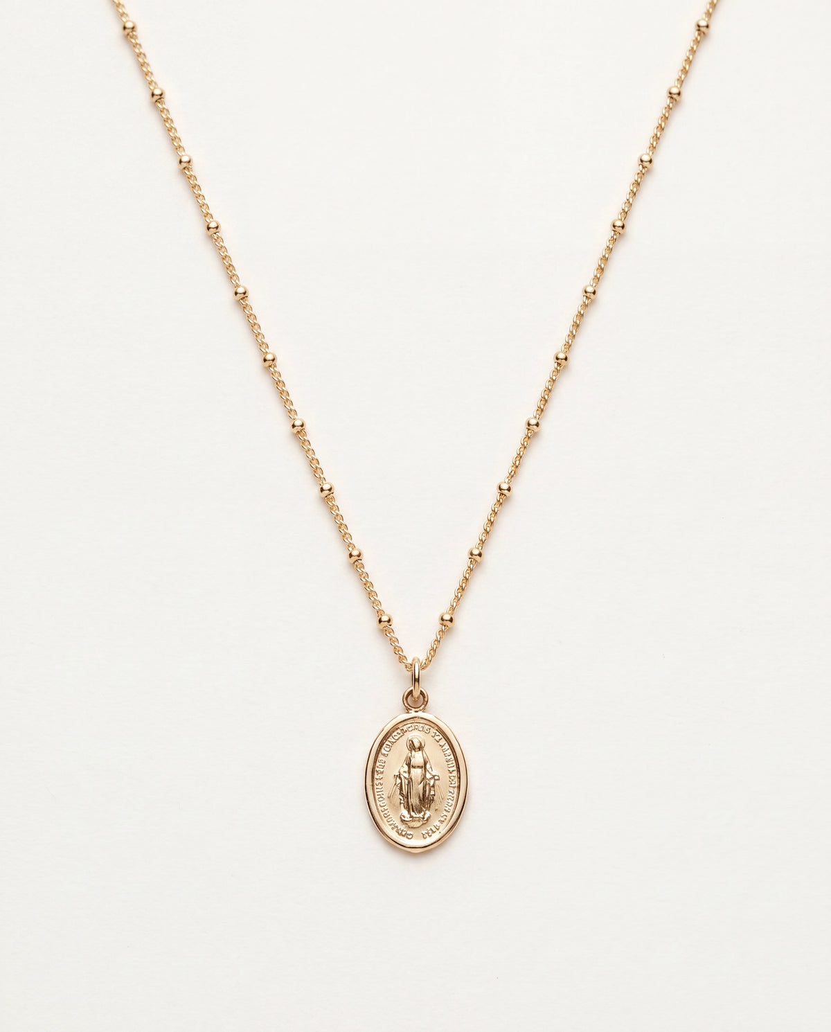 18KT Gold Filled Necklaces, Gold Filled Mini Miraculous Medal Necklace | Delicate Devotional Charm by HAUS OF MONOGRAM