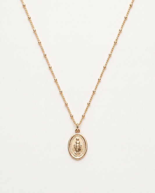 18KT Gold Filled Necklaces, Gold Filled Mini Miraculous Medal Necklace | Delicate Devotional Charm by HAUS OF MONOGRAM