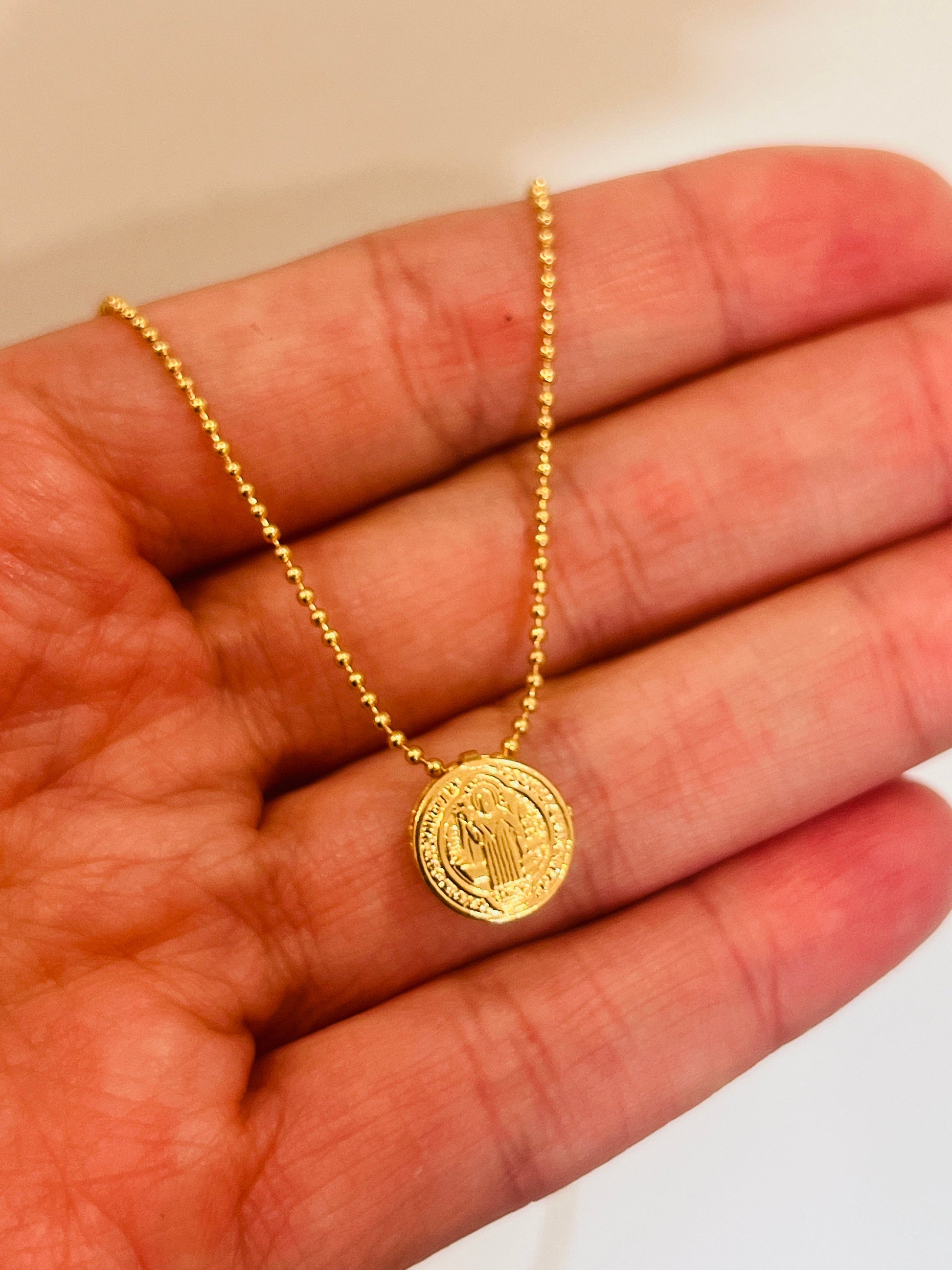 Gold Filled Mini Saint Benedict Necklace | Dainty Religious Charm by HAUS OF MONOGRAM