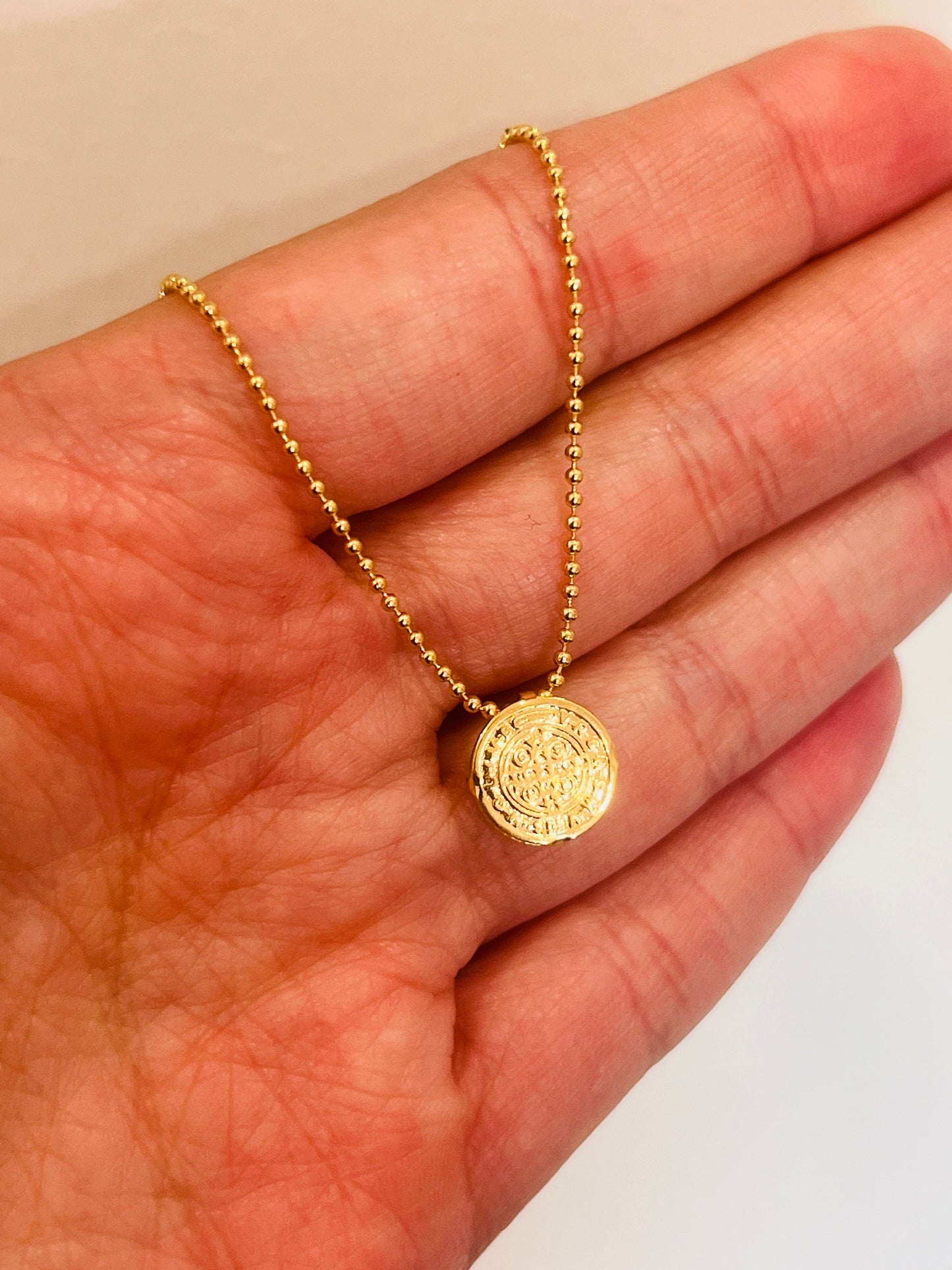 Gold Filled Mini Saint Benedict Necklace | Dainty Religious Charm by HAUS OF MONOGRAM
