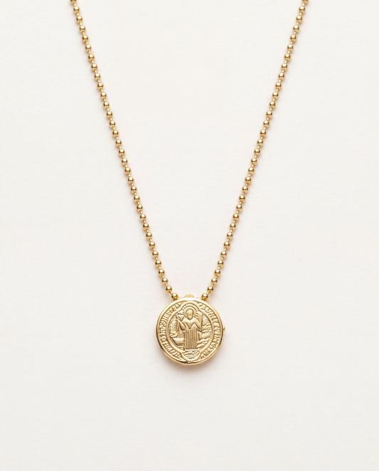 18KT Gold Filled Necklaces, Gold Filled Mini Saint Benedict Necklace | Dainty Religious Charm by HAUS OF MONOGRAM