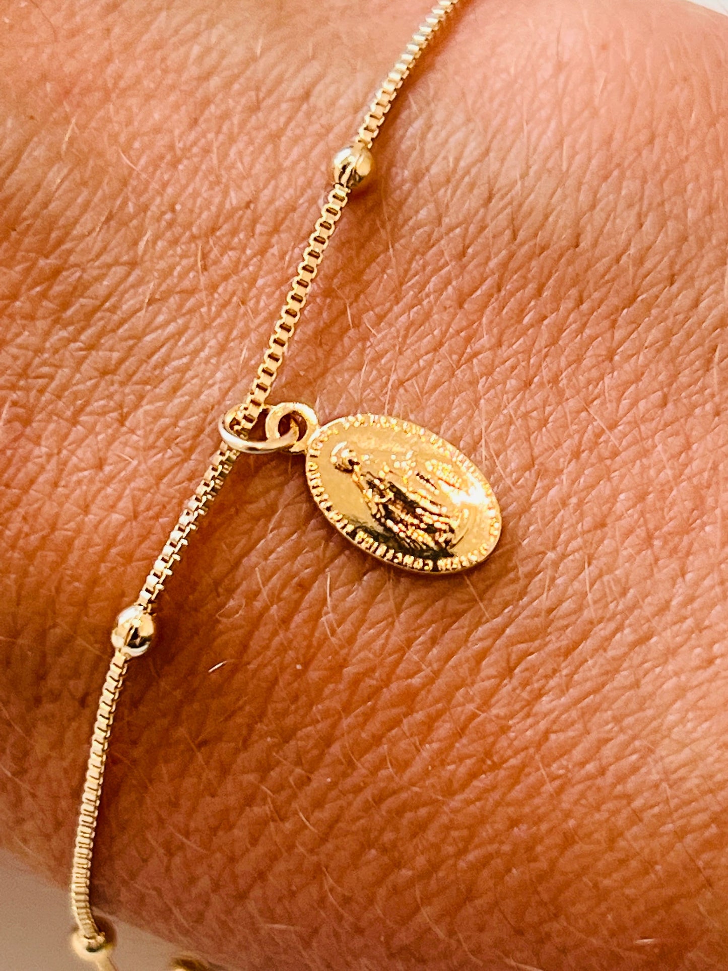 18KT Gold Filled Bracelets, Gold Filled Miraculous Medal Bracelet | Dainty Faith Charm Piece by HAUS OF MONOGRAM