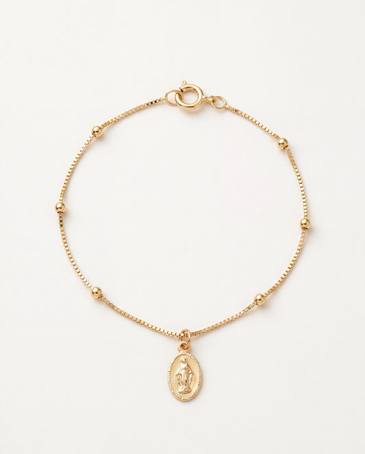 18KT Gold Filled Bracelets, Gold Filled Miraculous Medal Bracelet | Dainty Faith Charm Piece by HAUS OF MONOGRAM