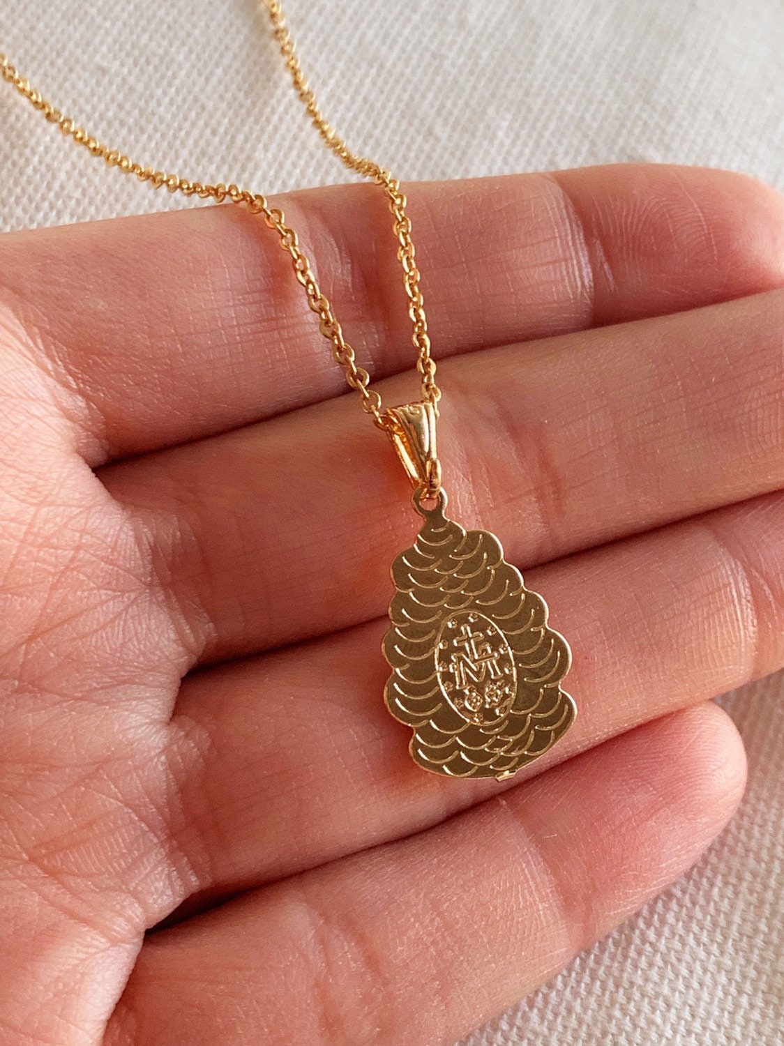Gold Filled Miraculous Medal Necklace | 18kt Devotion Shine by HAUS OF MONOGRAM