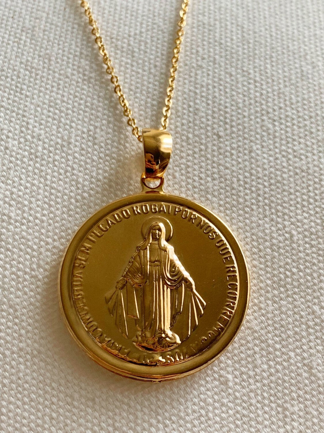 Gold Filled Miraculous Medal Necklace | 30x35mm Virgin Mary Pendant by HAUS OF MONOGRAM