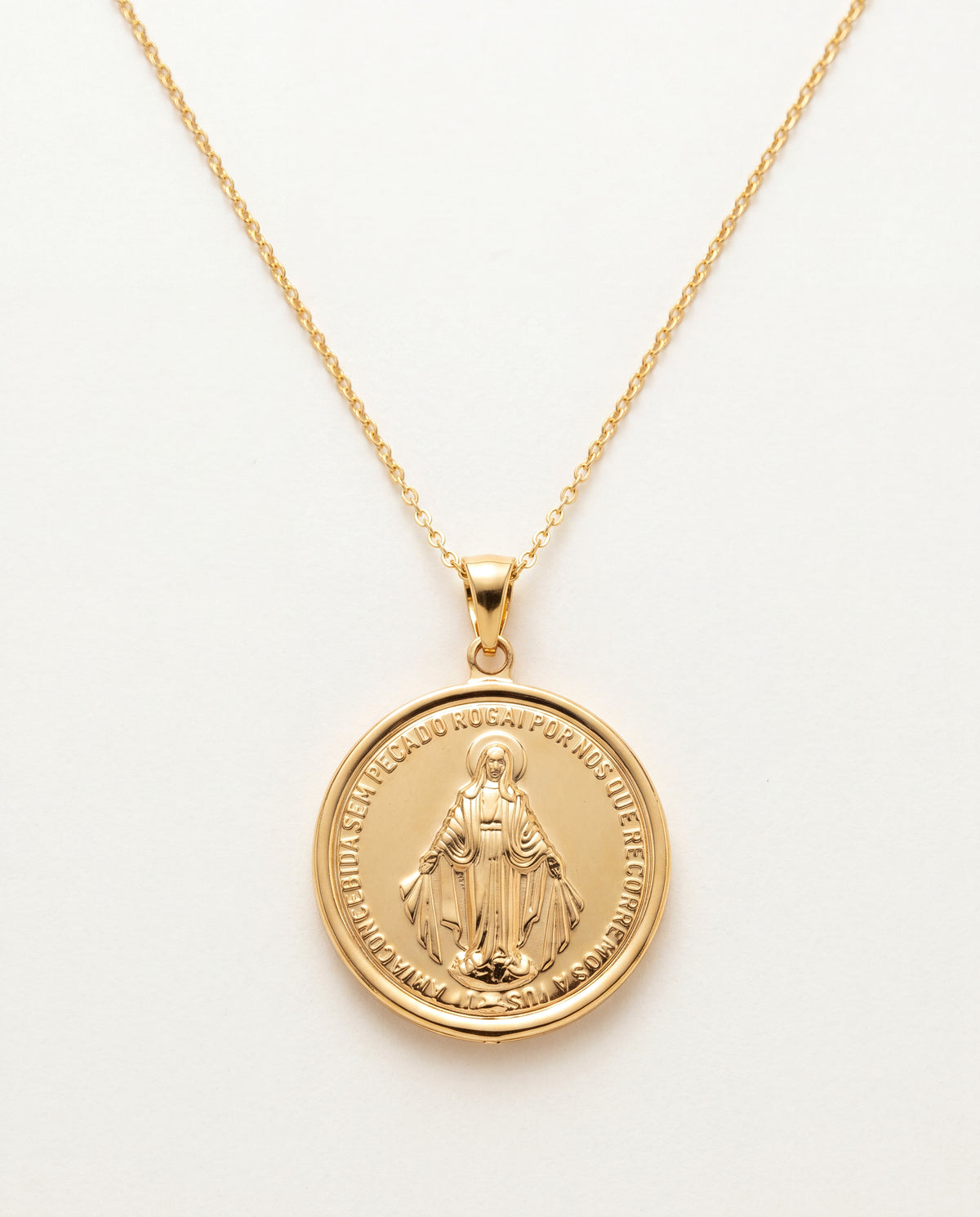 18KT Gold Filled Necklaces, Gold Filled Miraculous Medal Necklace | 30x35mm Virgin Mary Pendant by HAUS OF MONOGRAM