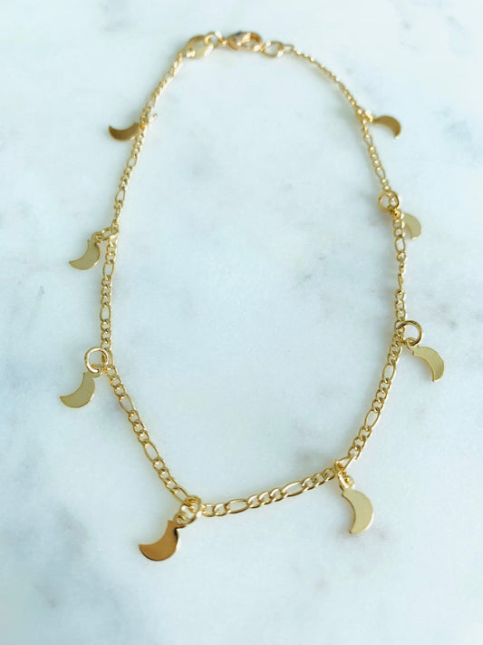 18KT Gold Filled Anklets, Gold Filled Moon Charm Anklet | Dainty Celestial Accent by HAUS OF MONOGRAM