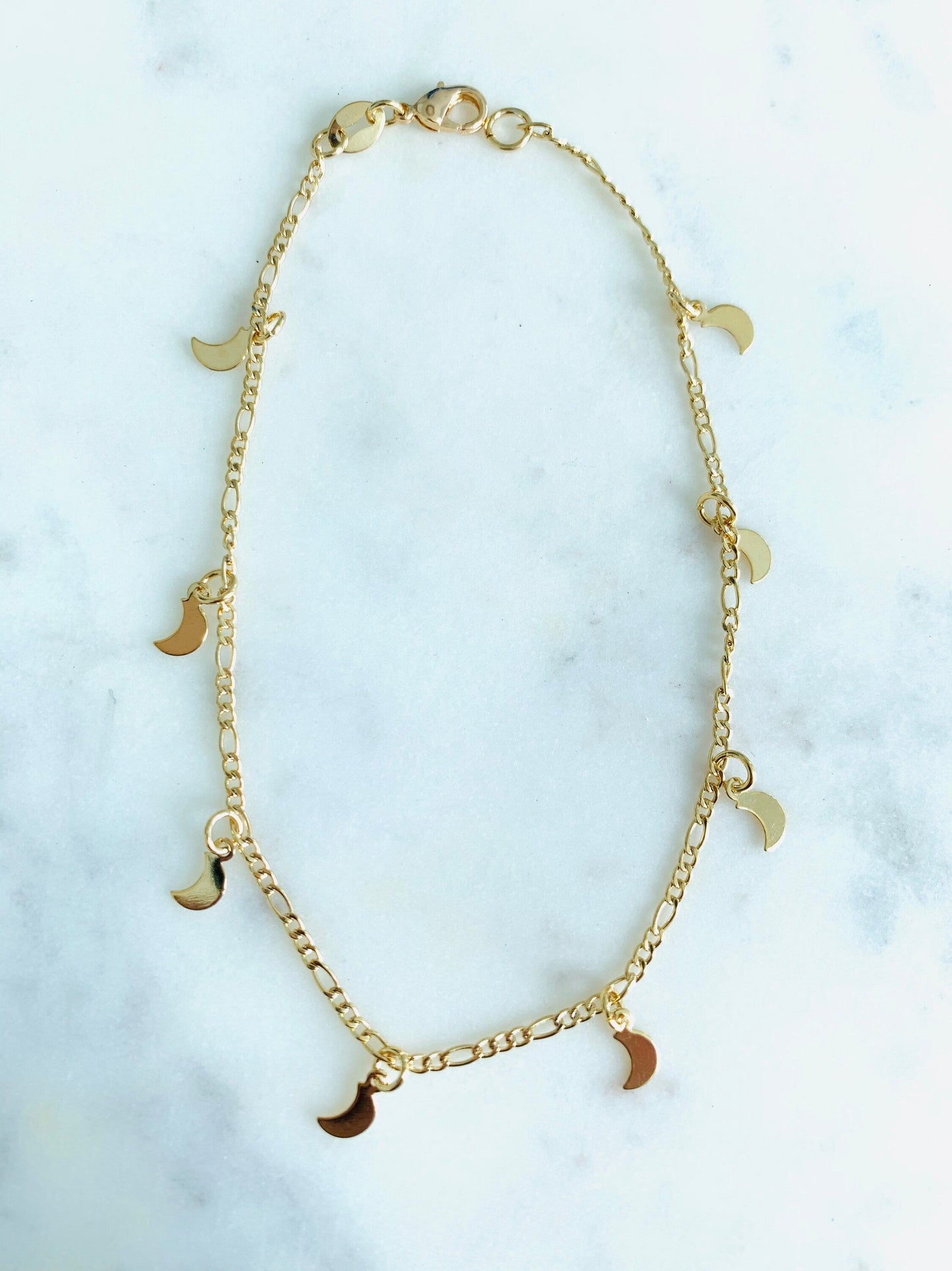 18KT Gold Filled Anklets, Gold Filled Moon Charm Anklet | Dainty Celestial Accent by HAUS OF MONOGRAM