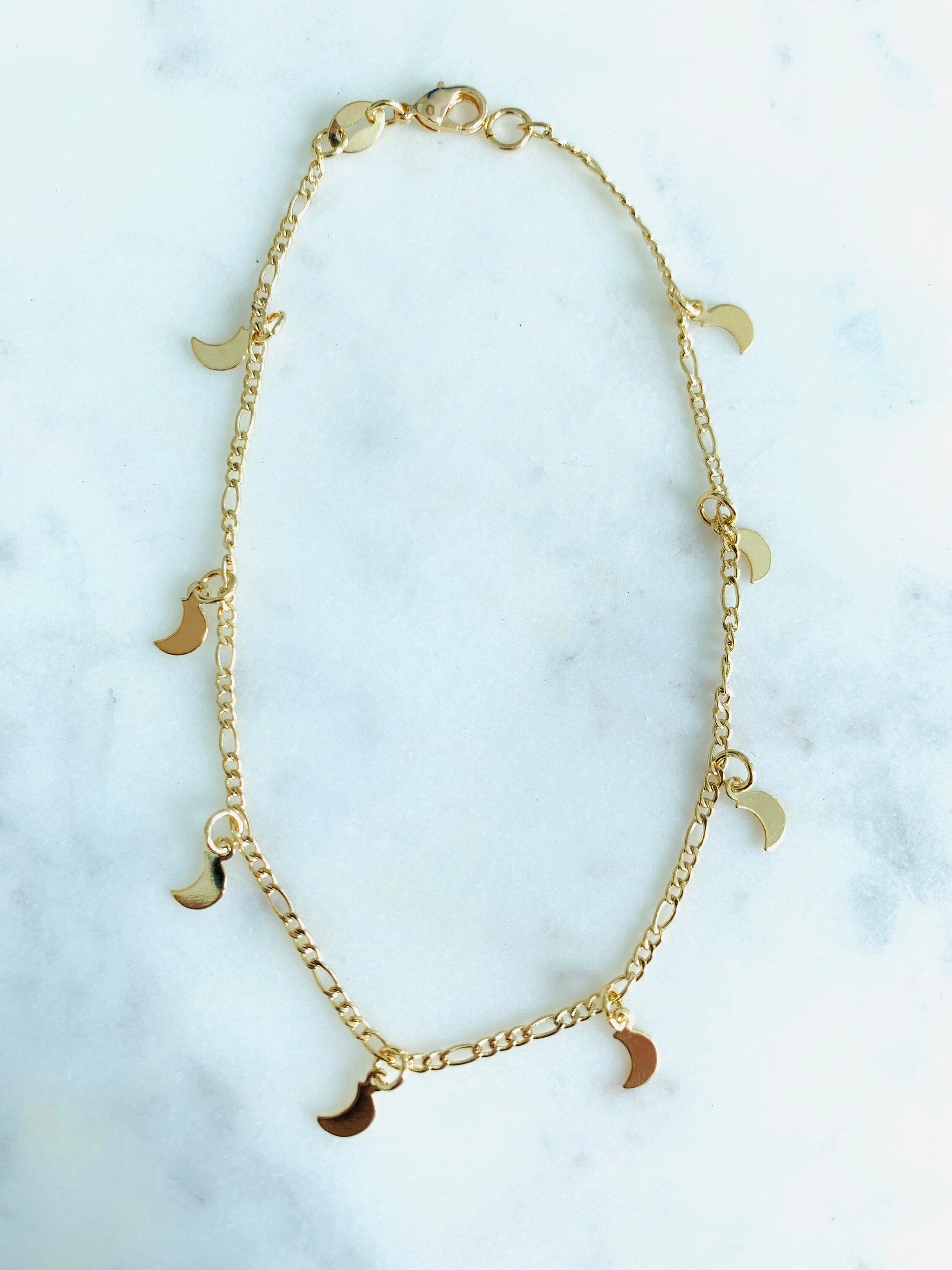 18KT Gold Filled Anklets, Gold Filled Moon Charm Anklet | Dainty Celestial Accent by HAUS OF MONOGRAM