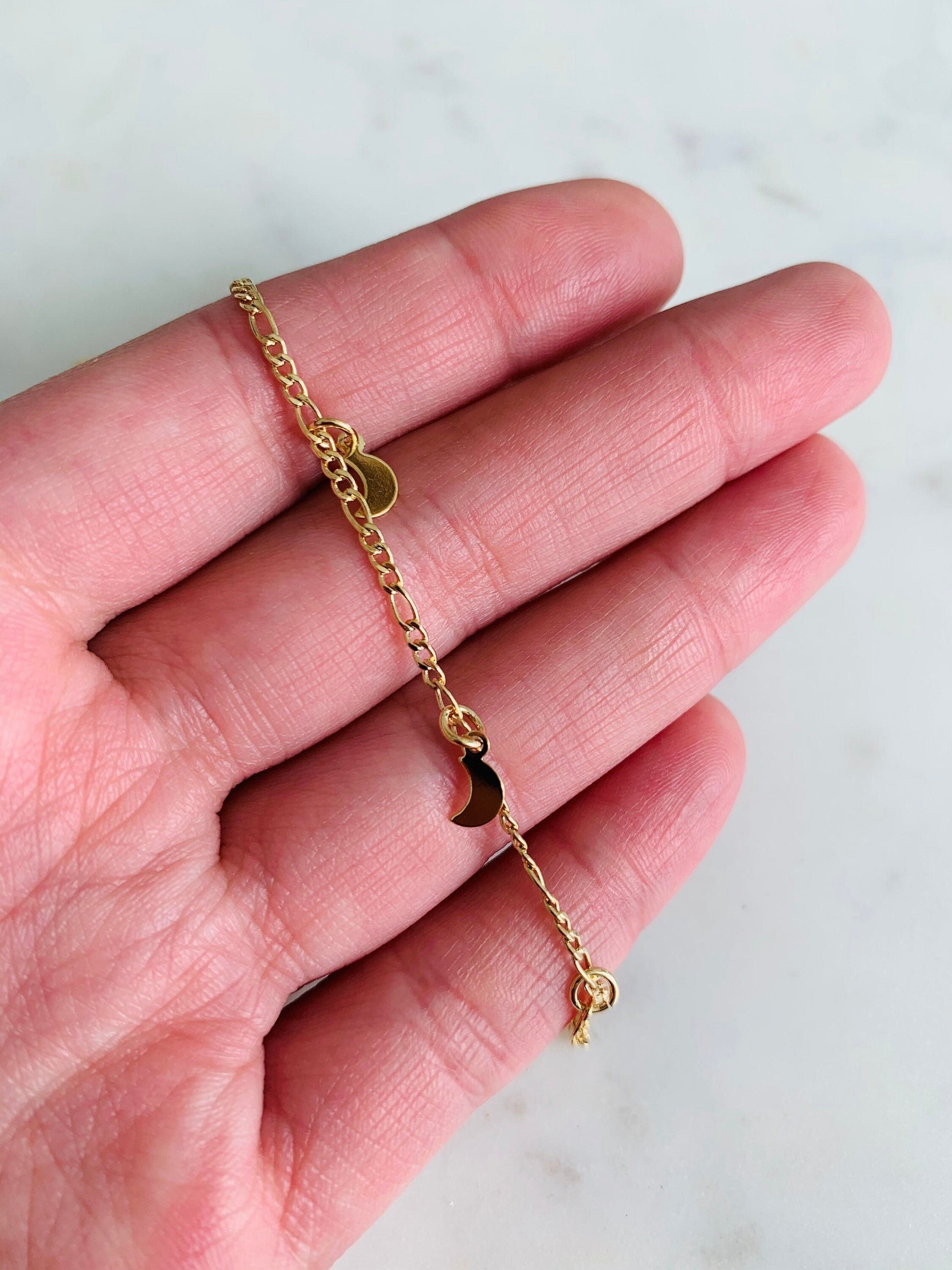 18KT Gold Filled Anklets, Gold Filled Moon Charm Anklet | Dainty Celestial Accent by HAUS OF MONOGRAM