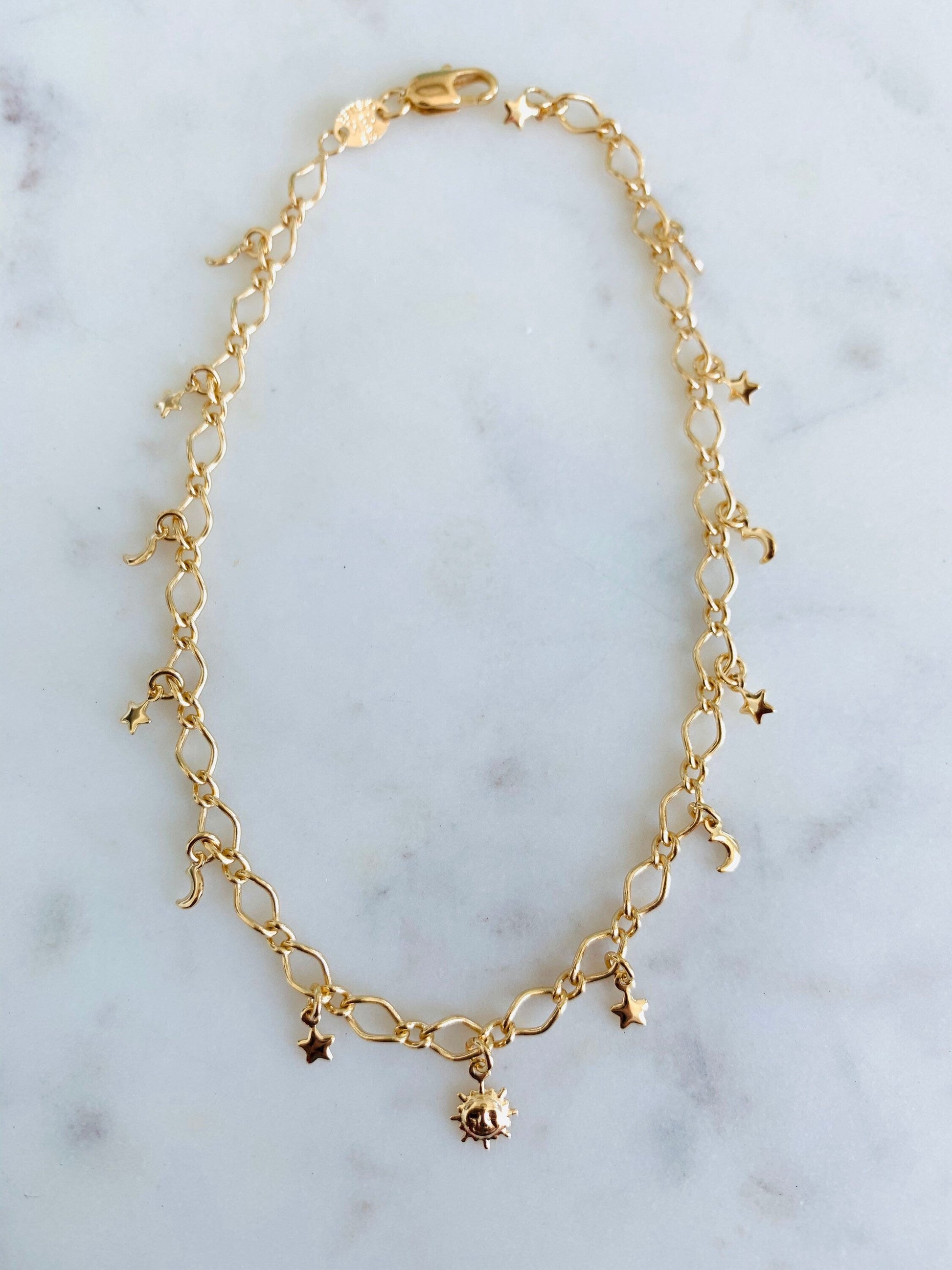 Gold Filled Multi Charm Anklet | 10.25 Inches | Dainty Shine by HAUS OF MONOGRAM - Anklets, , HOM-1-0217