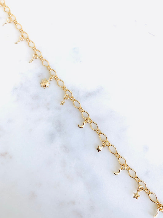 18KT Gold Filled Anklets, Gold Filled Multi Charm Anklet | 10.25 Inches | Dainty Shine by HAUS OF MONOGRAM