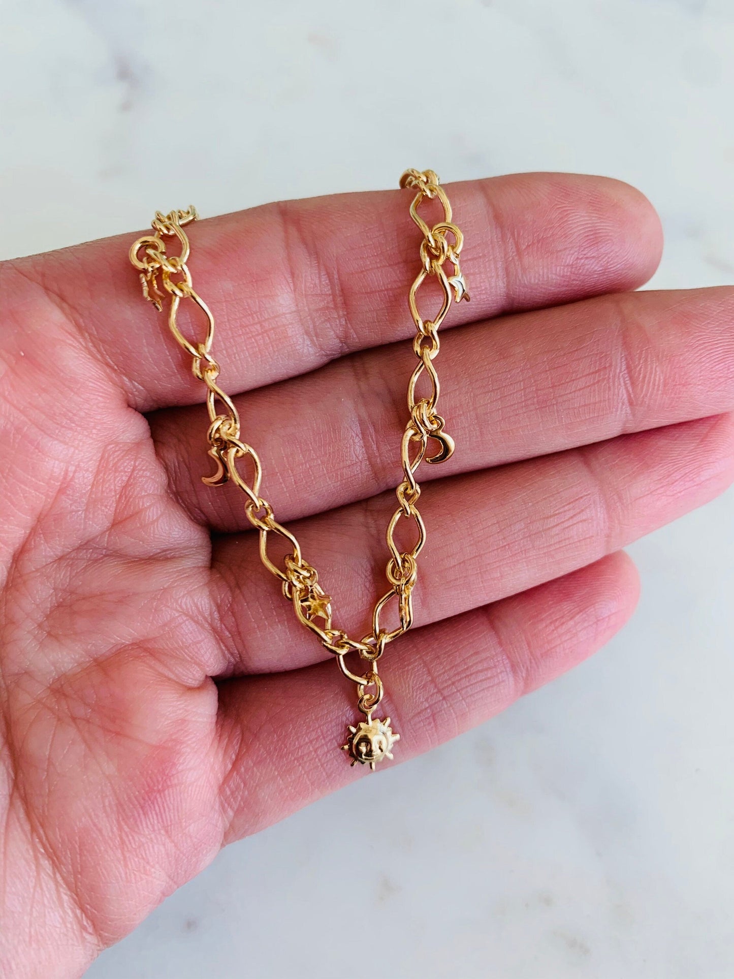 Gold Filled Multi Charm Anklet | 10.25 Inches | Dainty Shine by HAUS OF MONOGRAM - Anklets, , HOM-1-0217