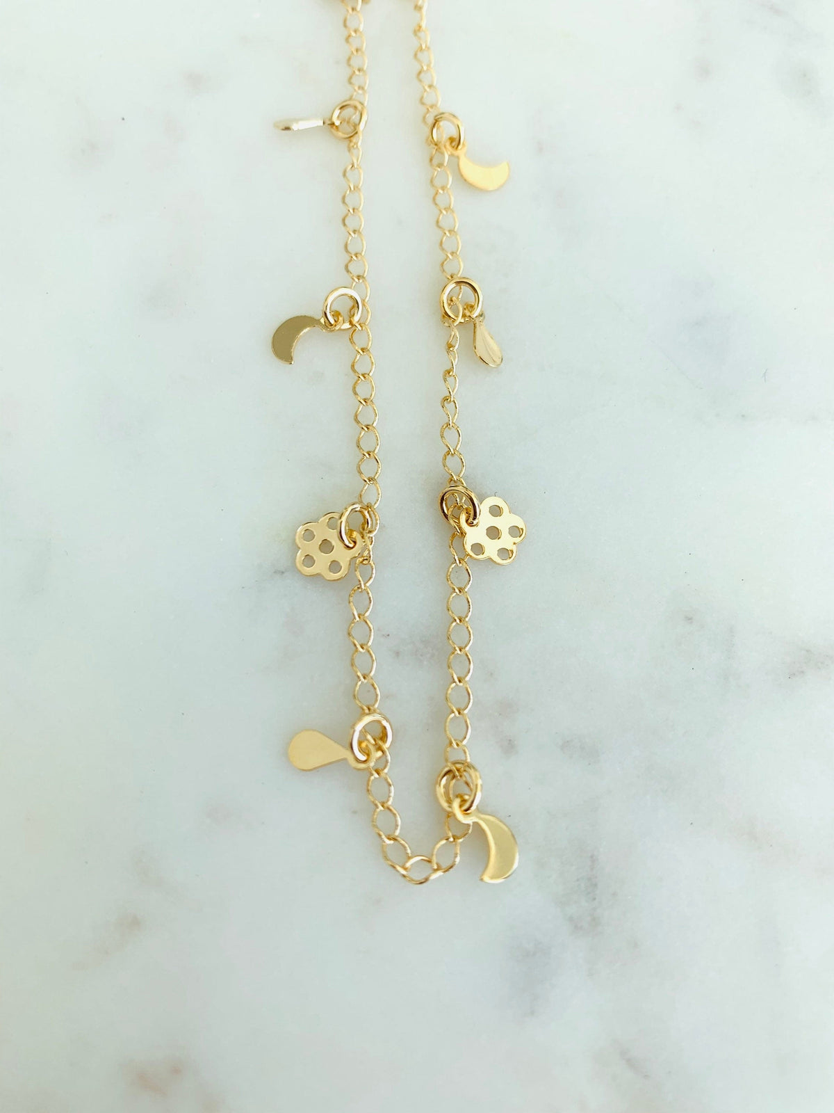 18KT Gold Filled Anklets, Gold Filled Multi Charm Anklet | Dainty Everyday Accent by HAUS OF MONOGRAM