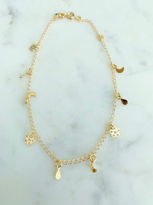 18KT Gold Filled Anklets, Gold Filled Multi Charm Anklet | Dainty Everyday Accent by HAUS OF MONOGRAM