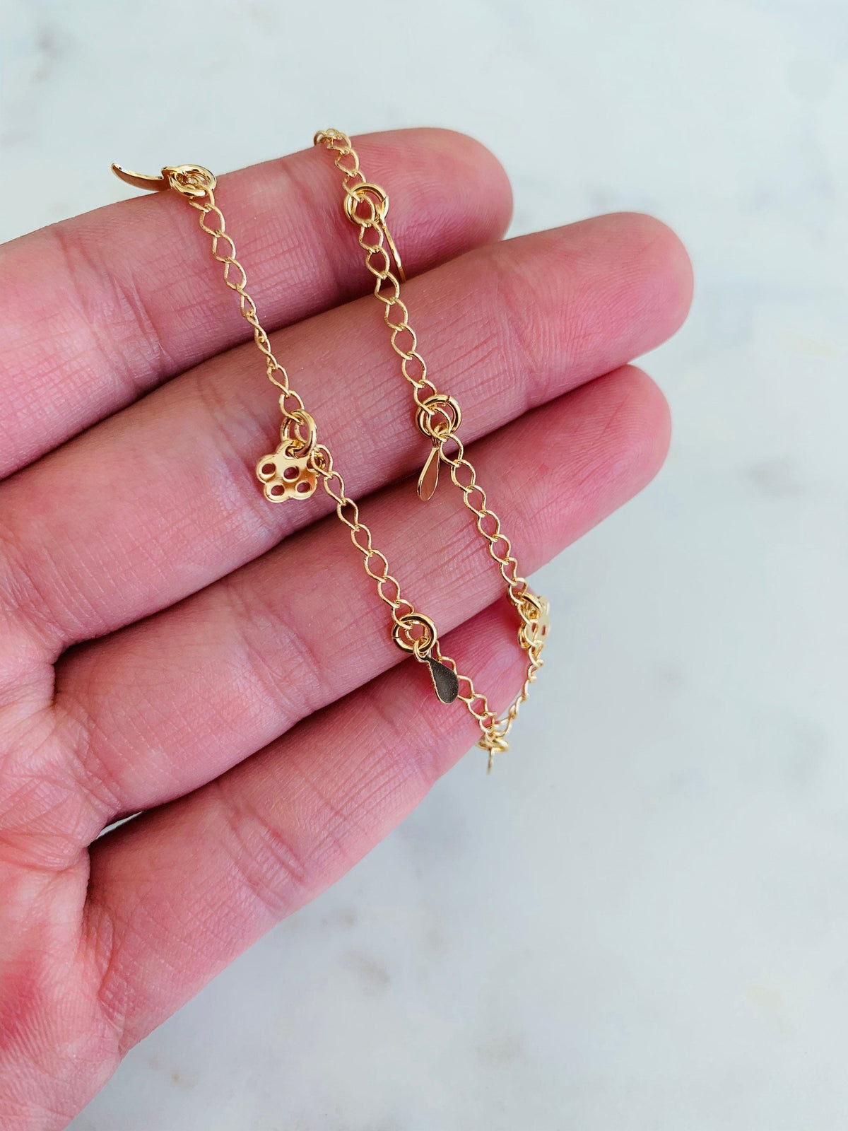 18KT Gold Filled Anklets, Gold Filled Multi Charm Anklet | Dainty Everyday Accent by HAUS OF MONOGRAM