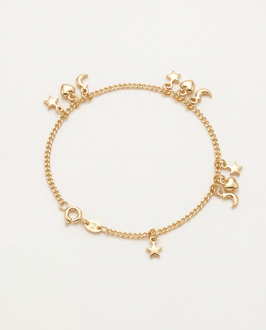 18KT Gold Filled Anklets, Gold Filled Multi Charm Anklet – Moon, Heart & Star | 10" Dainty 18K Gold Anklet by HAUS OF MONO...