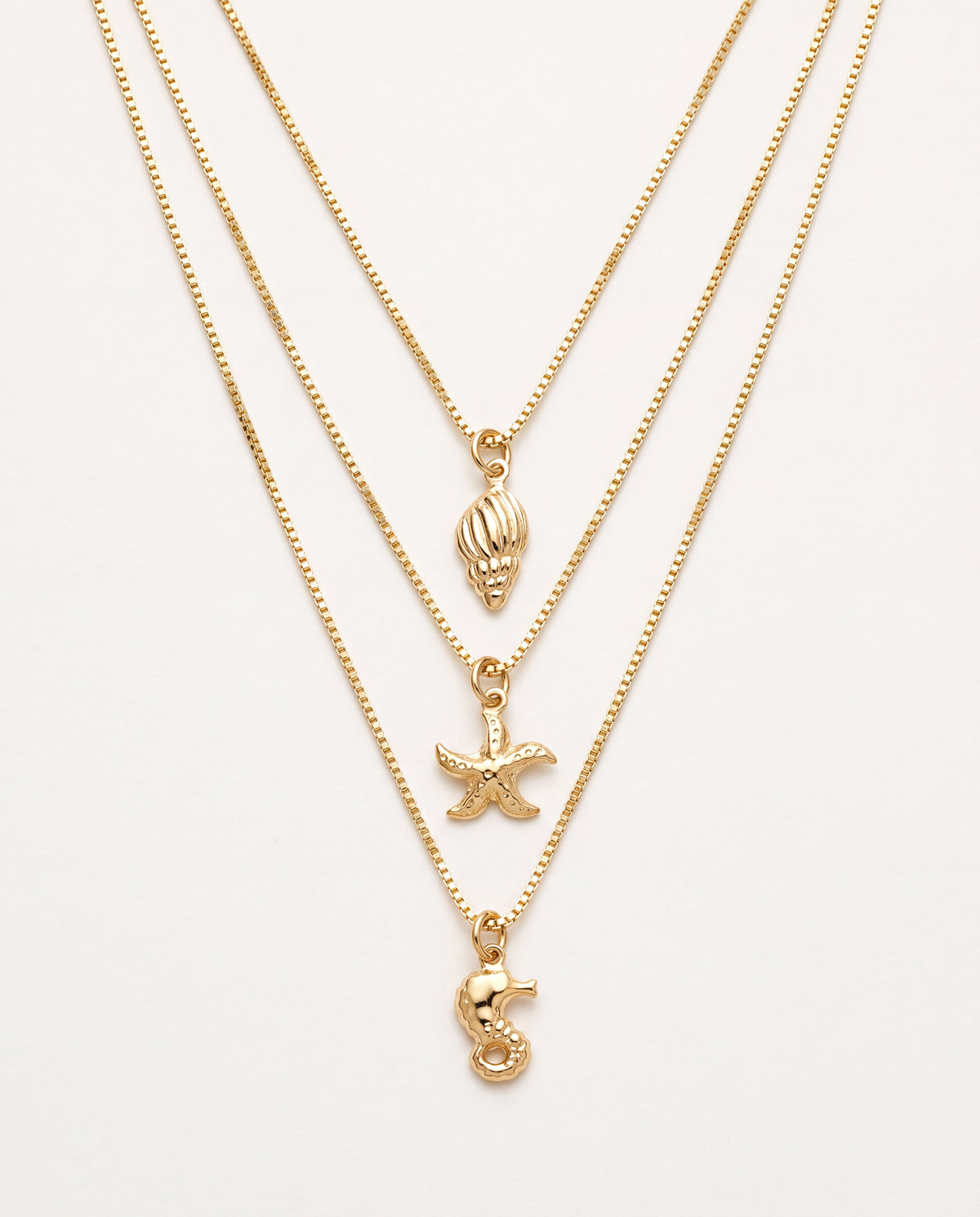 18KT Gold Filled Necklaces, Gold Filled Triple Layered Seashell Charm Necklace by HAUS OF MONOGRAM