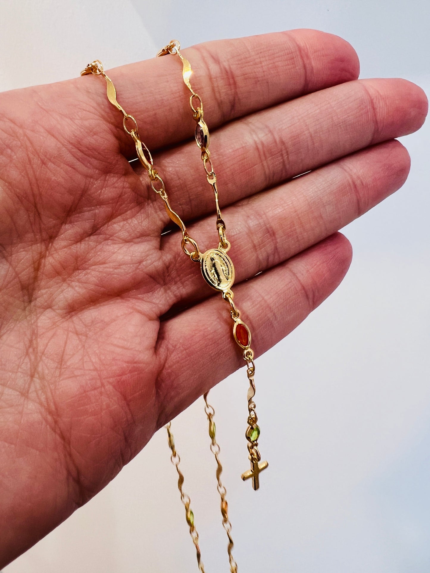 Gold Filled Multicolor Crystal Rosary Necklace | 18" of Faith & Color by HAUS OF MONOGRAM - Necklaces, Virgin Mary, HOM-1-...