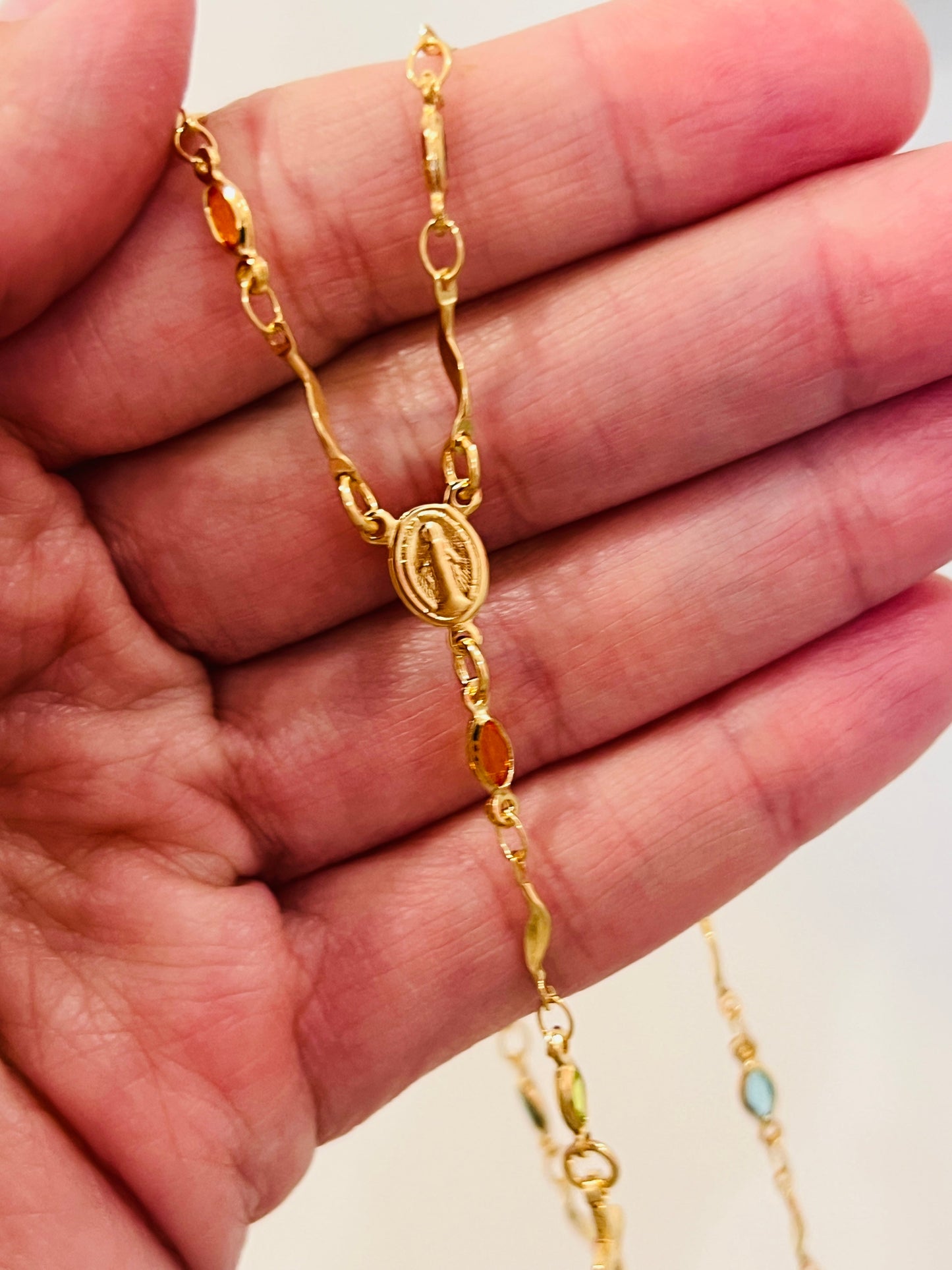 Gold Filled Multicolor Crystal Rosary Necklace | 18" of Faith & Color by HAUS OF MONOGRAM - Necklaces, Our Lady of Guadalu...