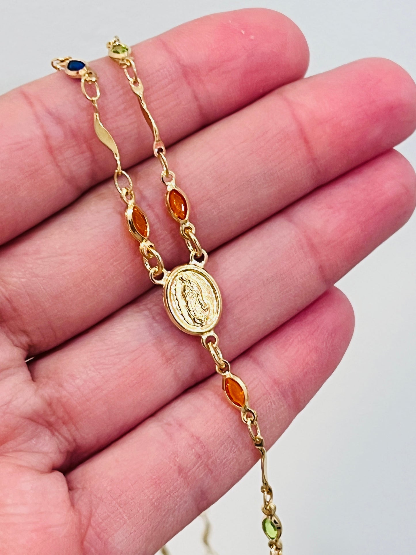 Gold Filled Multicolor Crystal Rosary Necklace | 18" of Faith & Color by HAUS OF MONOGRAM - Necklaces, Our Lady of Guadalu...