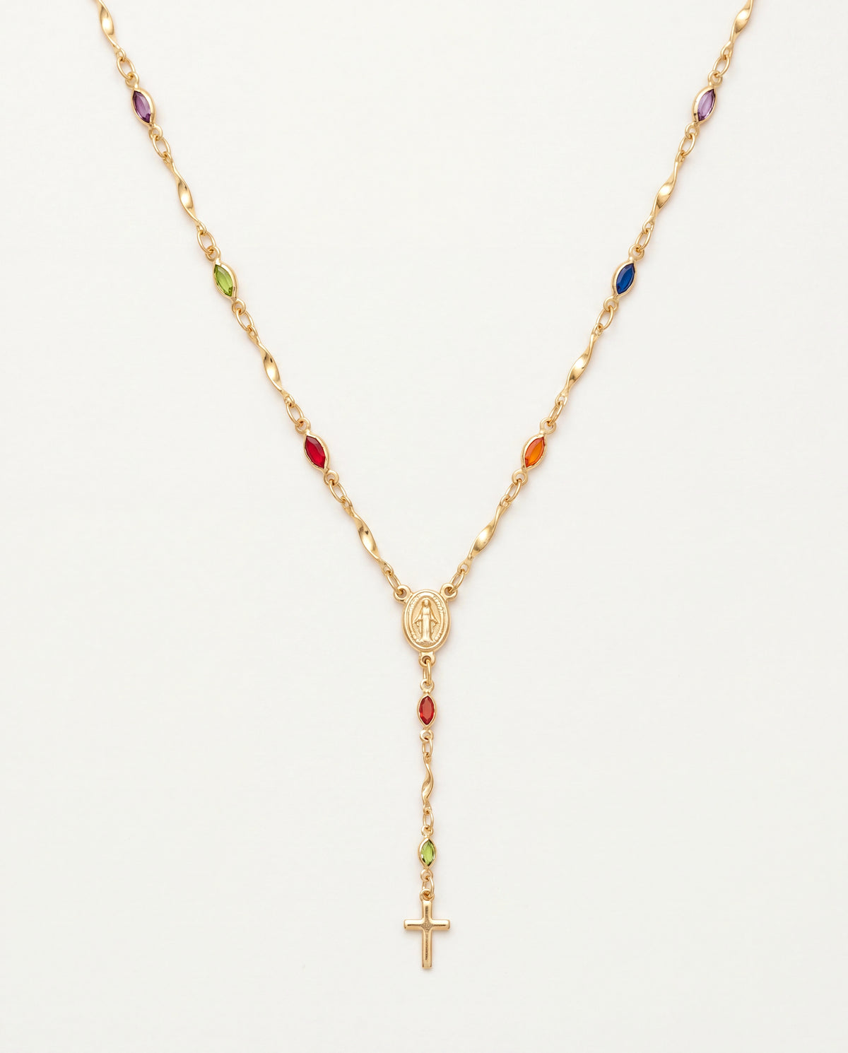 18KT Gold Filled Necklaces, Gold Filled Multicolor Crystal Rosary Necklace | 18" of Faith & Color by HAUS OF MONOGRAM