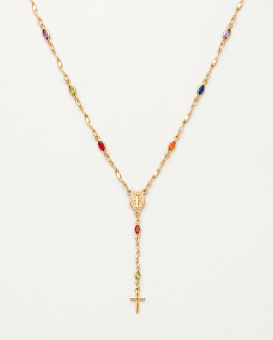 18KT Gold Filled Necklaces, Gold Filled Multicolor Crystal Rosary Necklace | 18" of Faith & Color by HAUS OF MONOGRAM